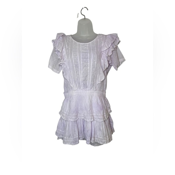 LoveShackFancy Natasha Ruffle Mini Dress Purple White Cotton Size Large - Picture 2 of 6